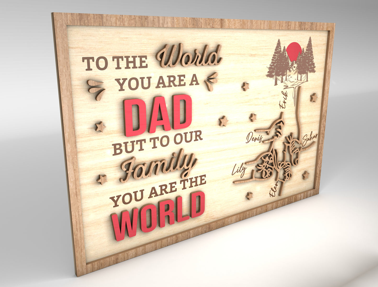Personalized Dad Family Kids Hands Sign SVG Laser Cut File for LightBurn and xTool