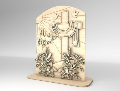 He Is Risen Easter Tabletop Sign SVG Set Religious for LightBurn and xTool