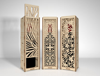 Wine Bottle Box Bundle SVG Laser Cut File for LightBurn and Glowforge