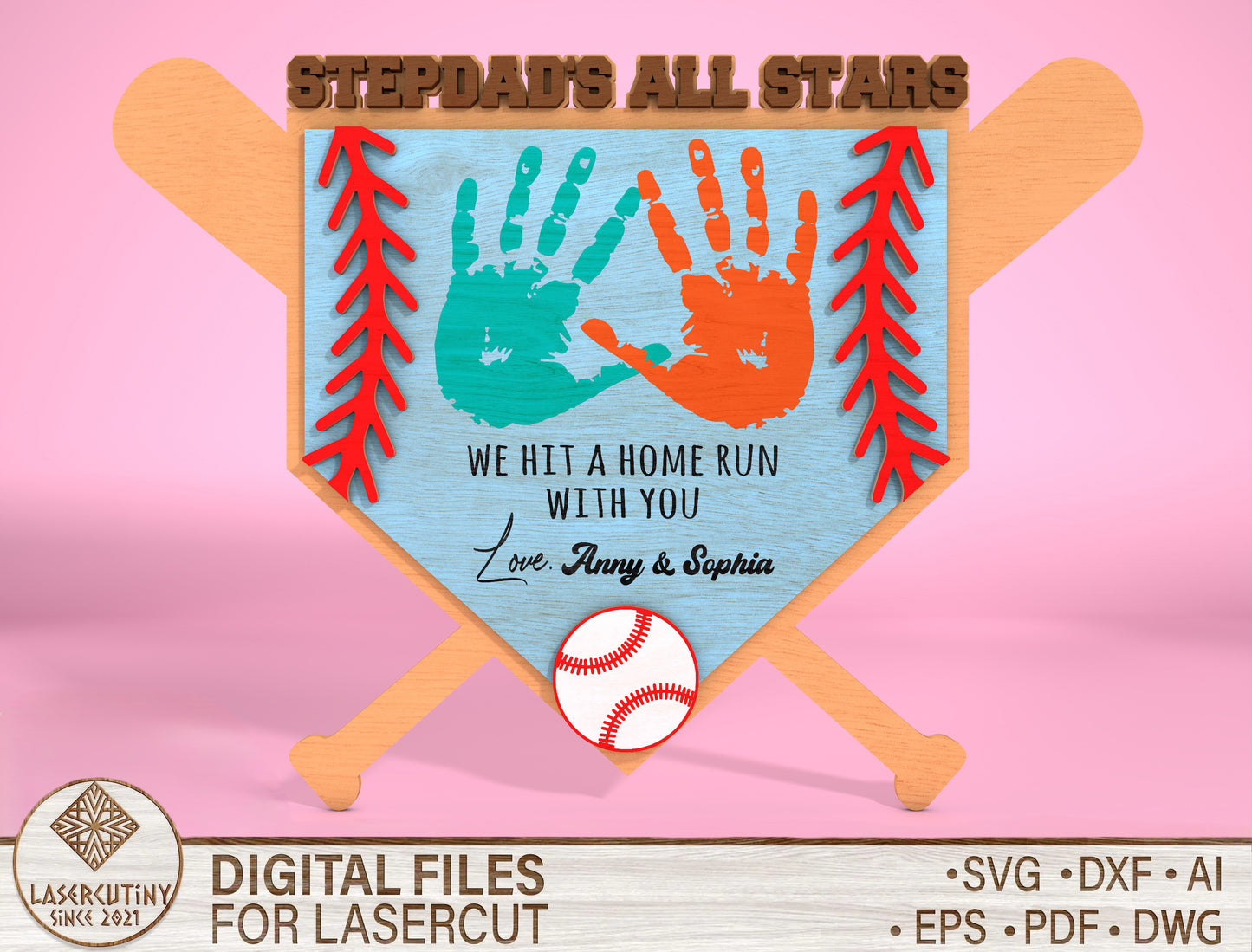 Baseball Dad Handprint Sign SVG for Glowforge and xTool