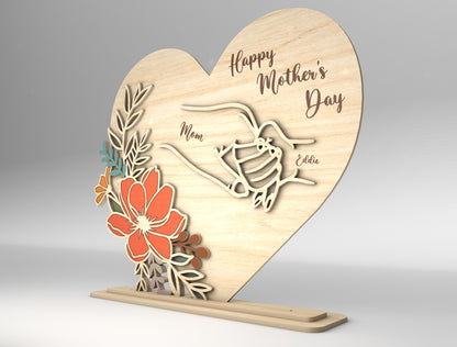 Personalized Mom Cosmos Floral Heart Sign SVG for xTool