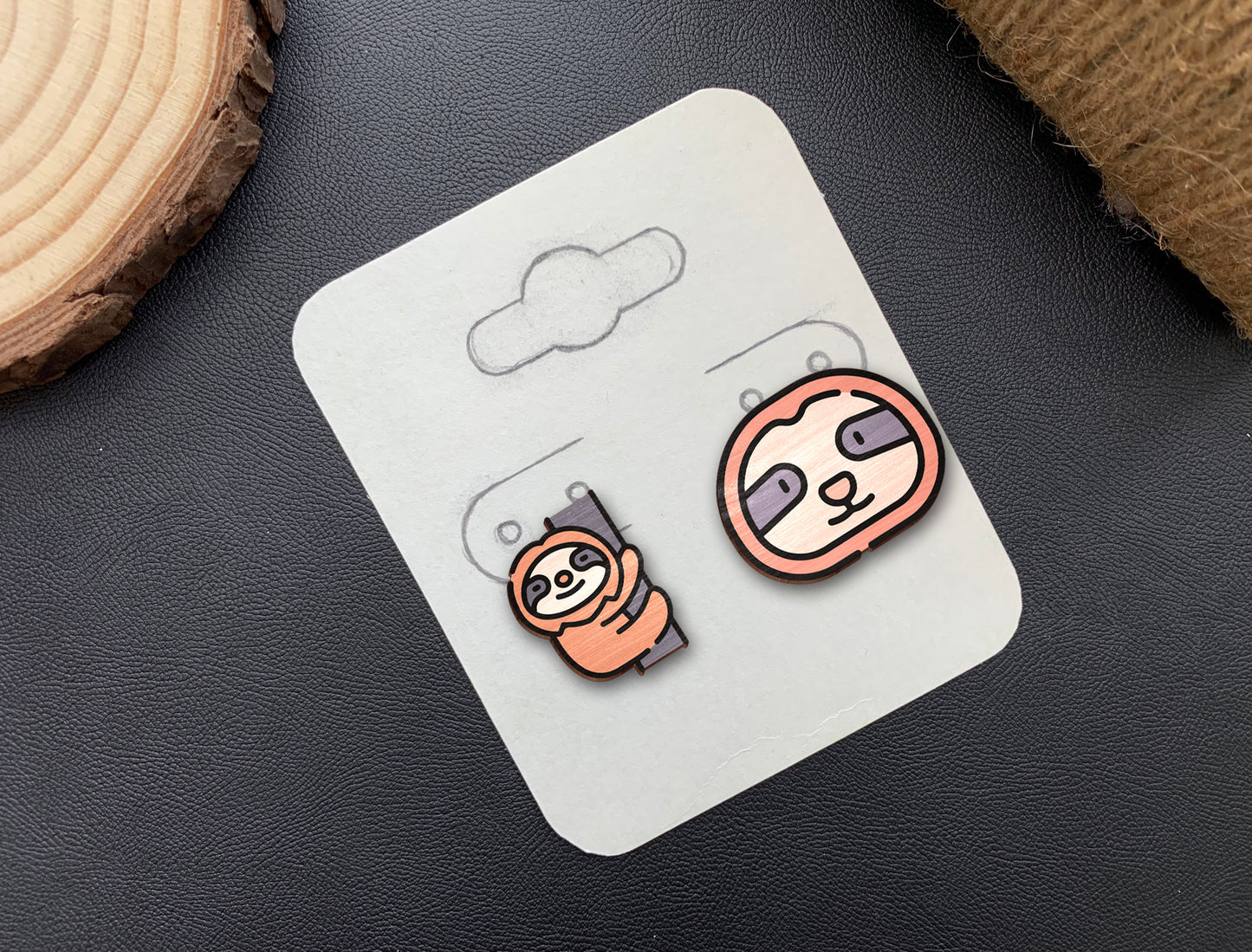 Sloth Stud Earrings SVG Laser Cut File for Glowforge and LightBurn