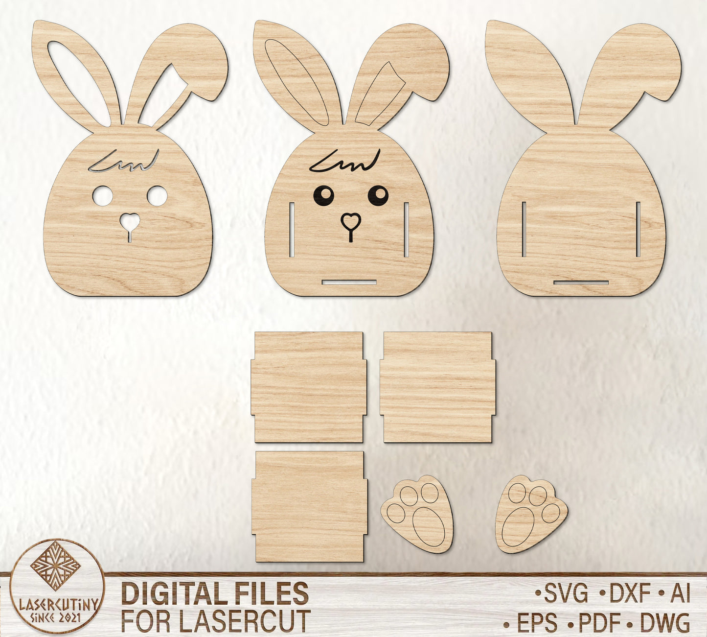 Happy Easter Bunny Egg Basket SVG 6 Designs for Glowforge and xTool