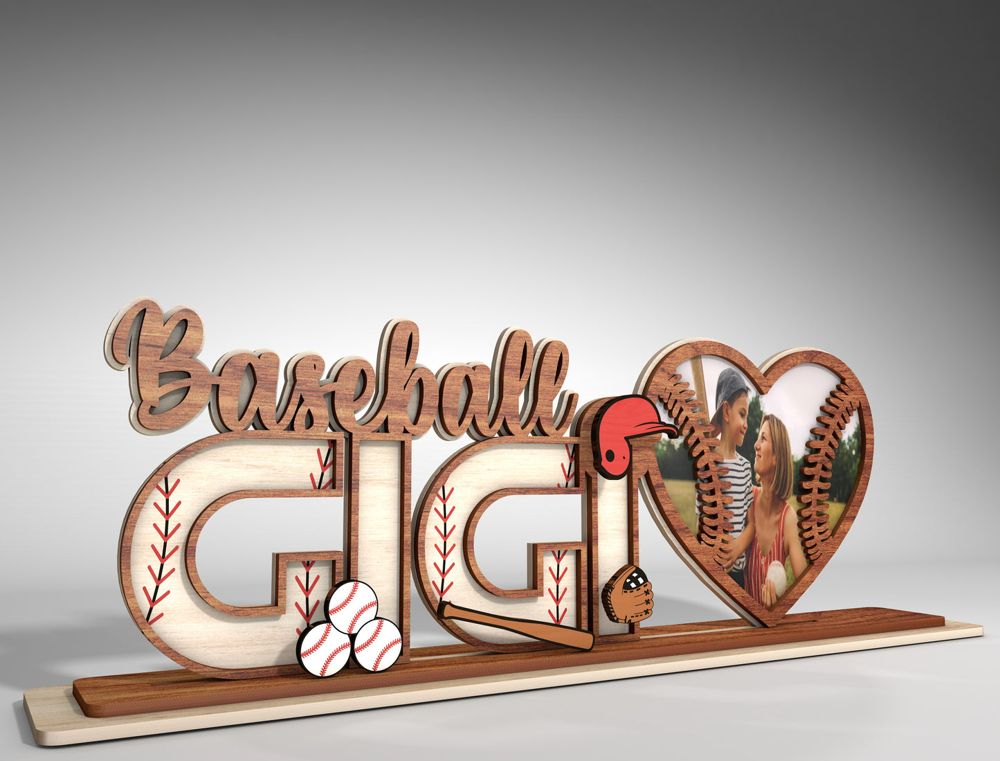 Personalized Sports Mom Photo Heart Sign SVG for LightBurn
