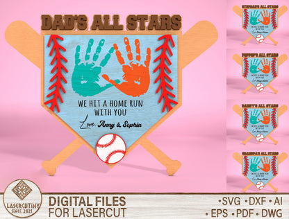 Baseball Dad Handprint Sign SVG for Glowforge and xTool