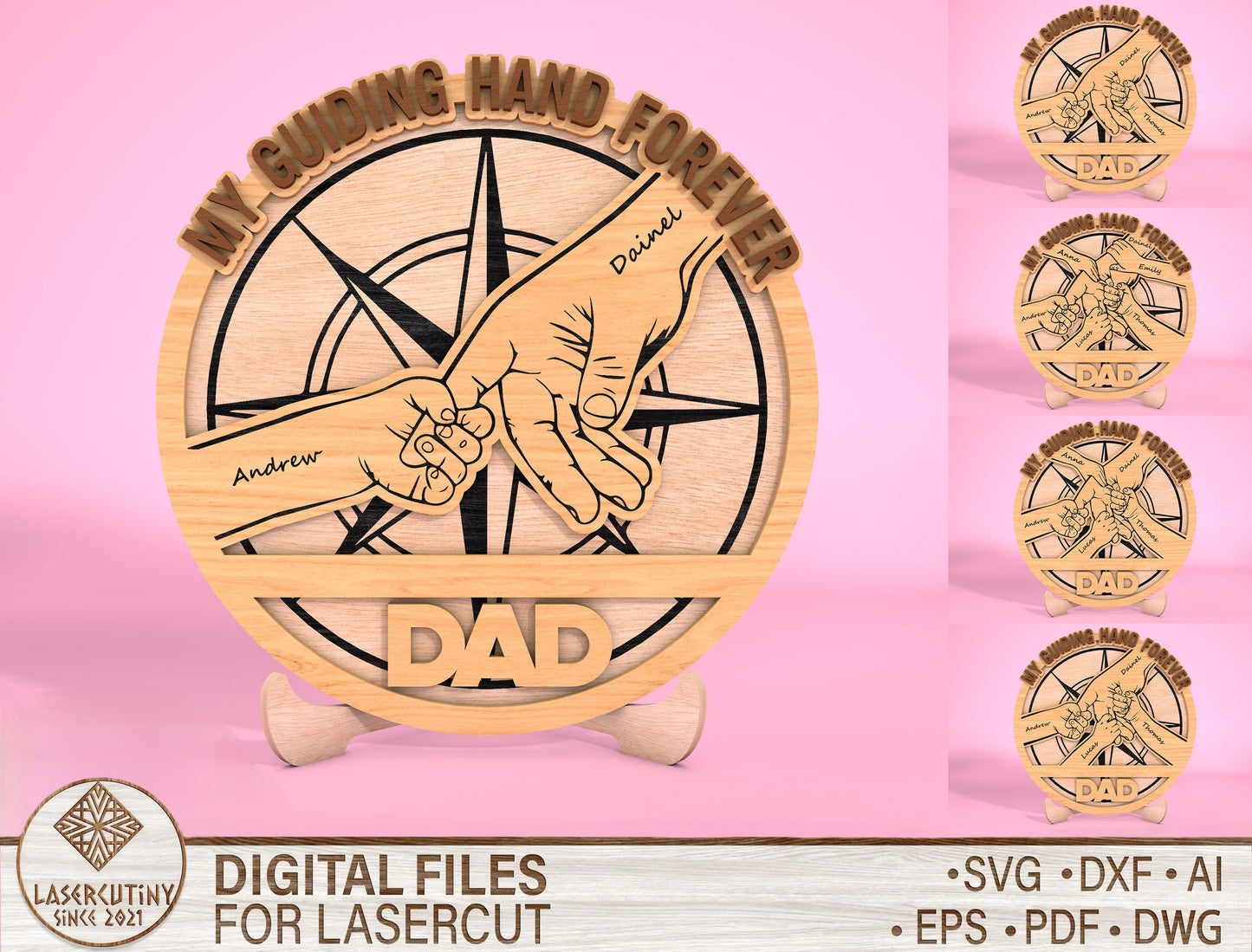 Personalized Dad Compass Sign SVG Laser Cut File for Glowforge and LightBurn