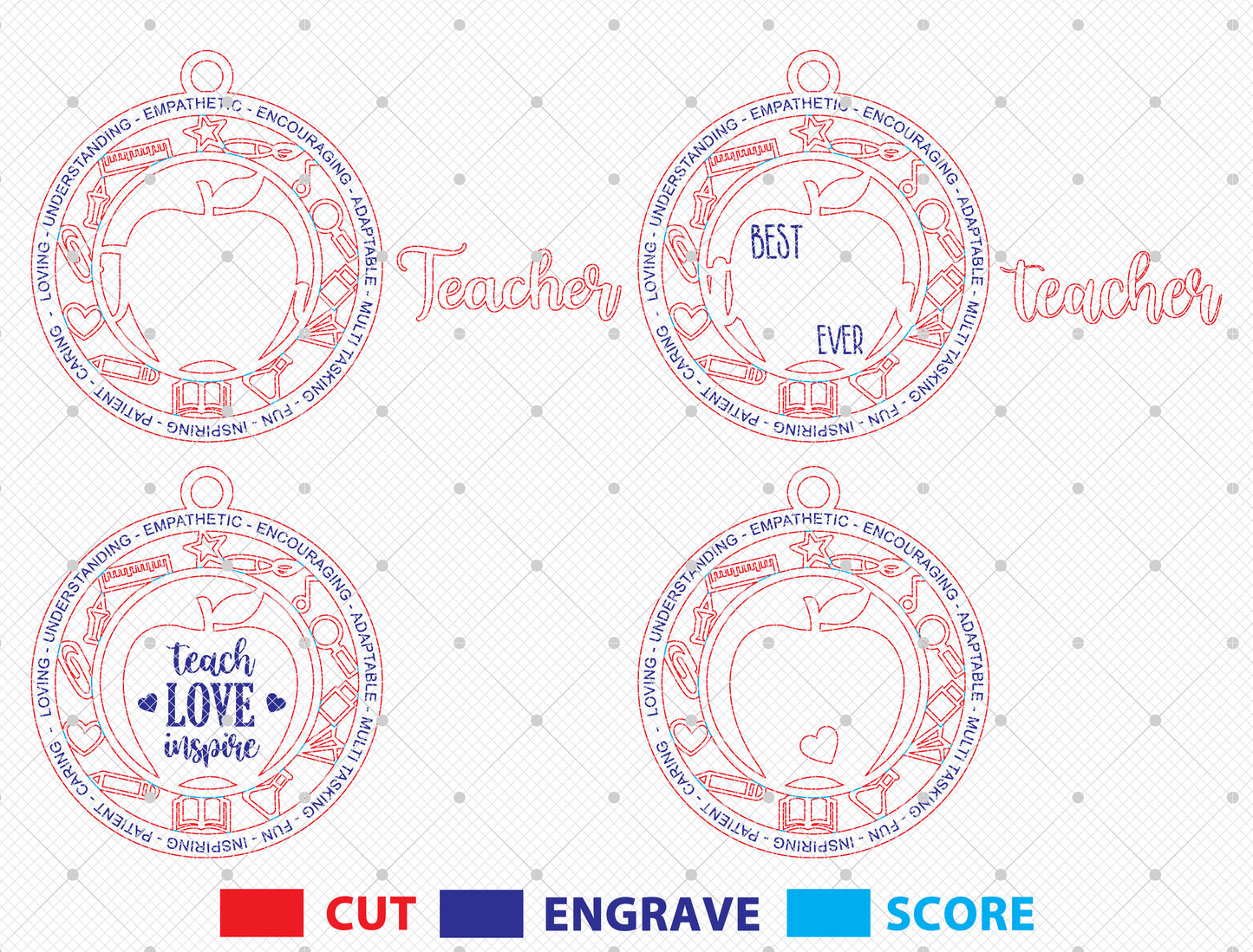 Teacher Ornament SVG Apple Classroom Laser Cut File for Glowforge and LightBurn