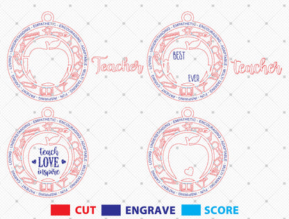 Teacher Ornament SVG Apple Classroom Laser Cut File for Glowforge and LightBurn
