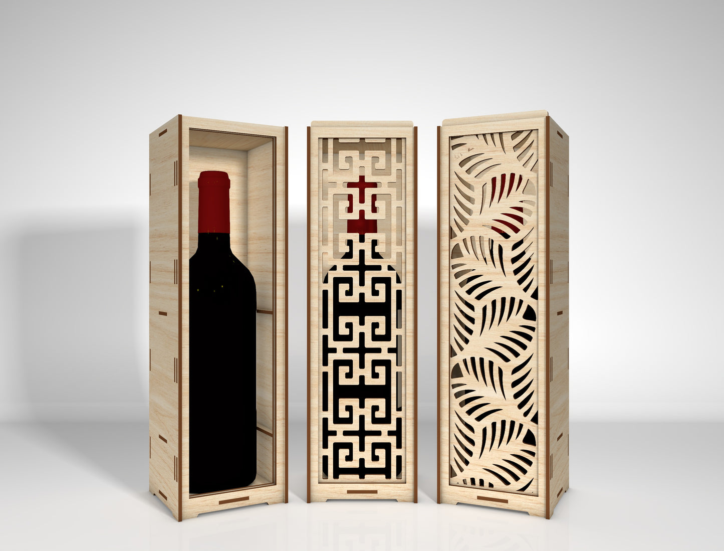 Wine Bottle Box Bundle SVG Laser Cut File for LightBurn and Glowforge