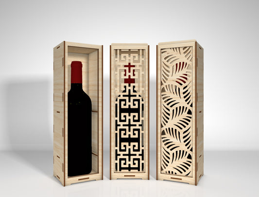 Wine Bottle Box Bundle SVG Laser Cut File for LightBurn and Glowforge