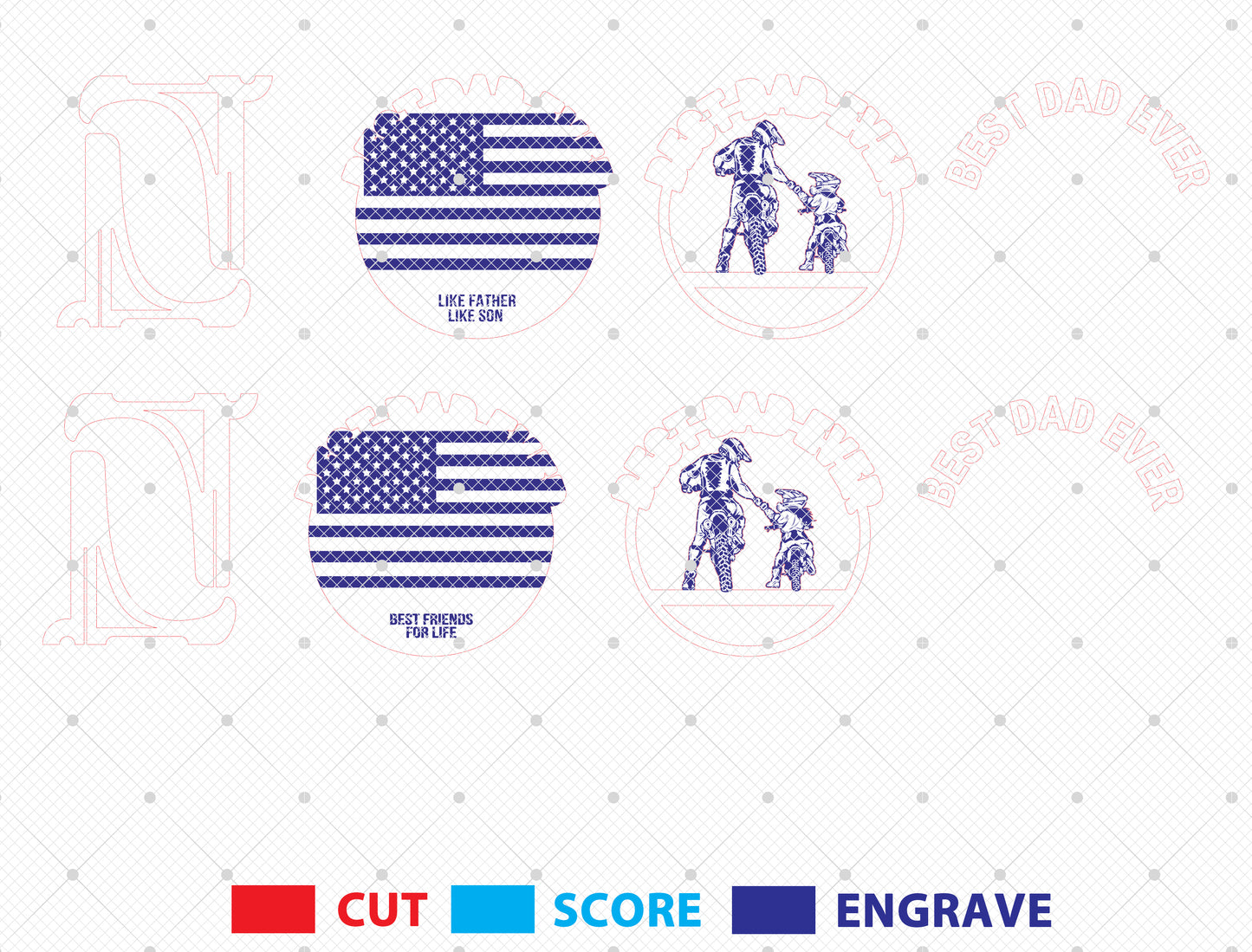 Father Son Patriotic Dad Sign SVG Laser Cut File for Glowforge and xTool