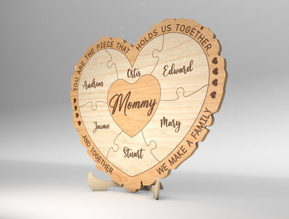 Custom Name Mom Puzzle Heart Sign SVG for Glowforge and xTool