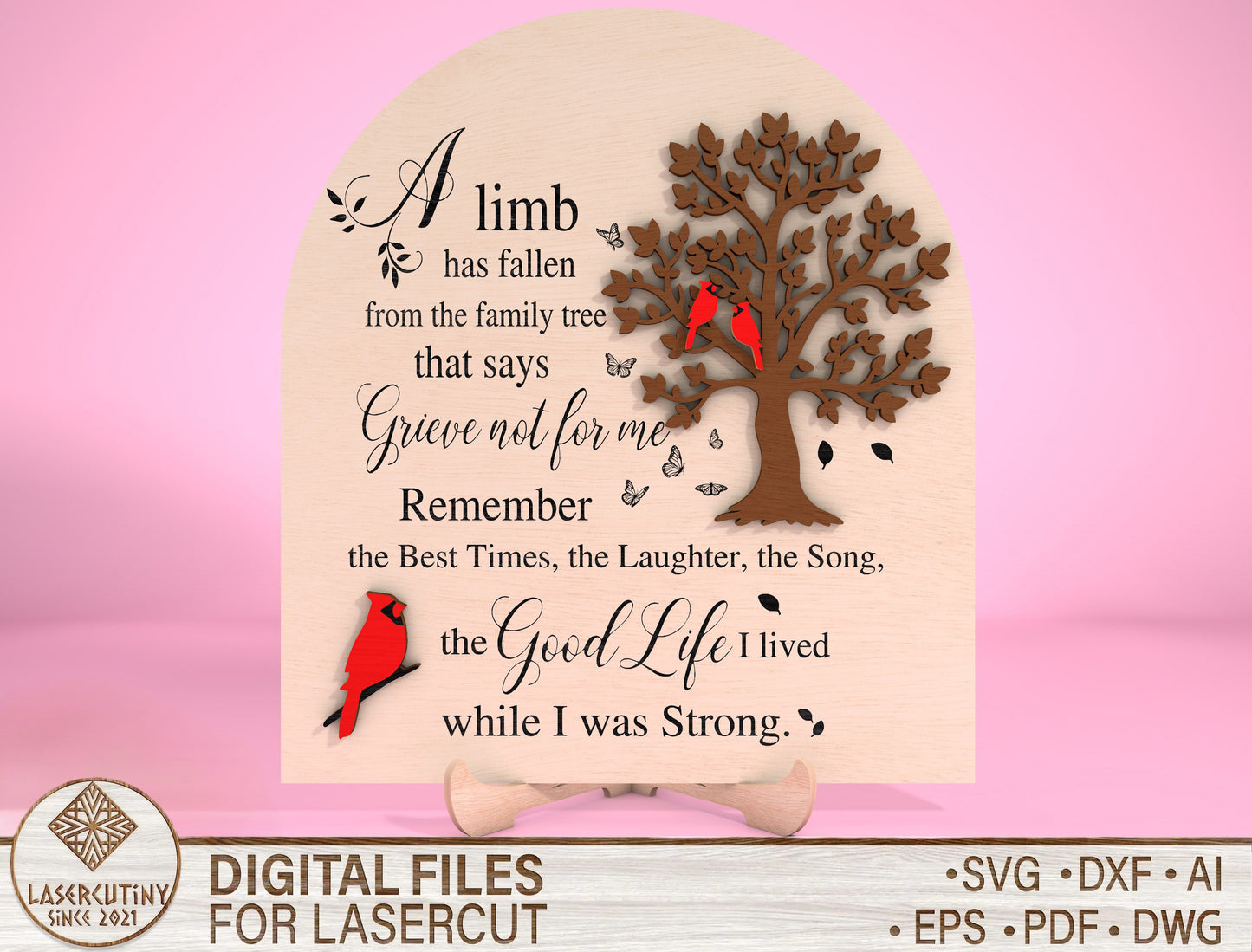 Tree Memorial SVG Cardinal Memorial Tabletop Sign SVG for Glowforge and xTool