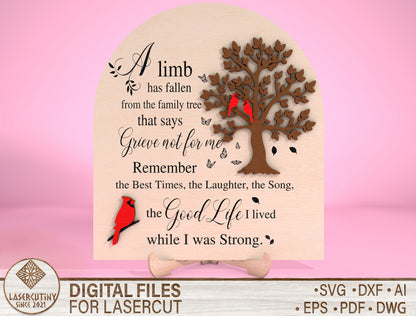 Tree Memorial SVG Cardinal Memorial Tabletop Sign SVG for Glowforge and xTool