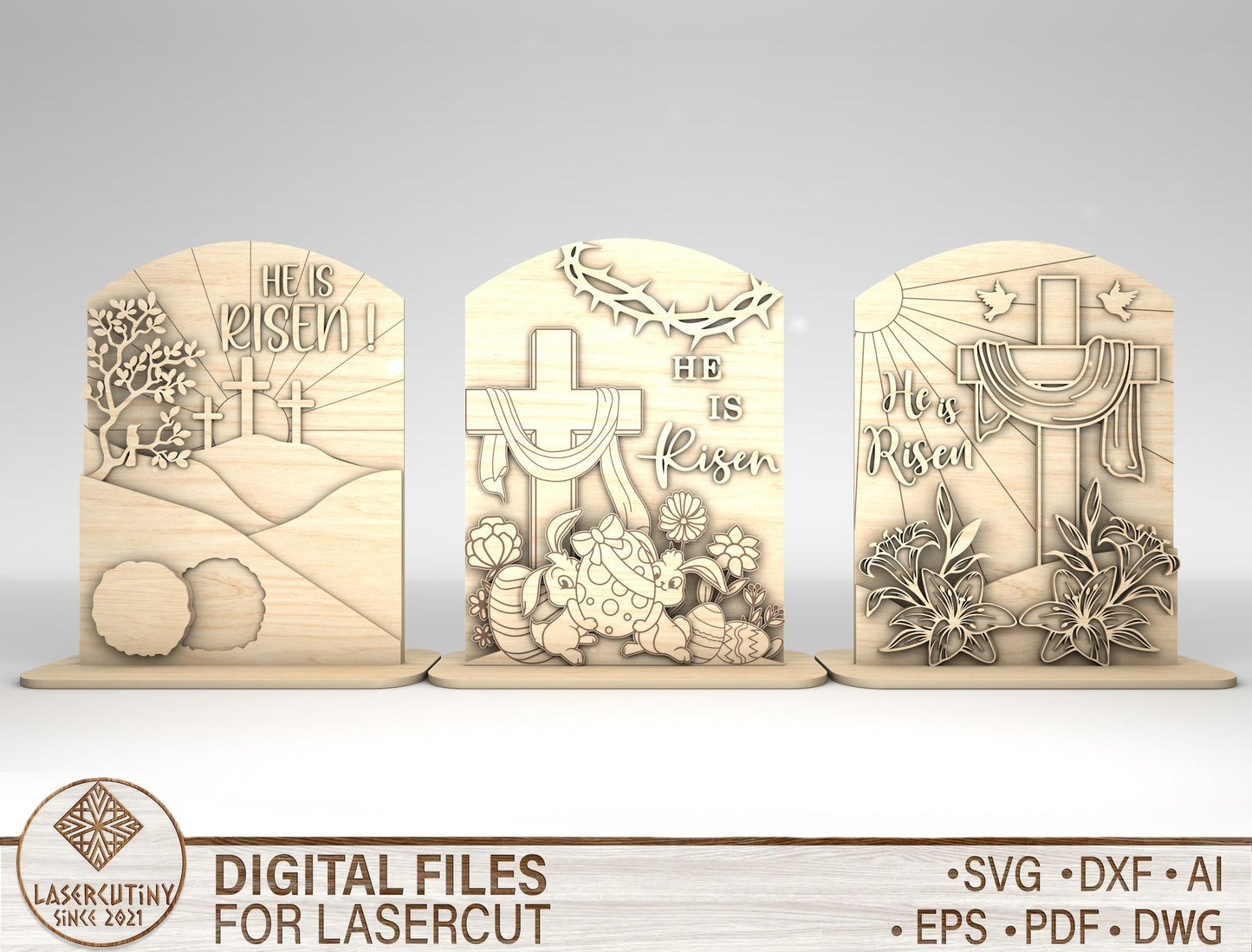 He Is Risen Easter Tabletop Sign SVG Set Religious for LightBurn and xTool