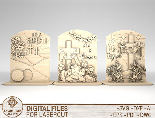 He Is Risen Easter Tabletop Sign SVG Set Religious for LightBurn and xTool