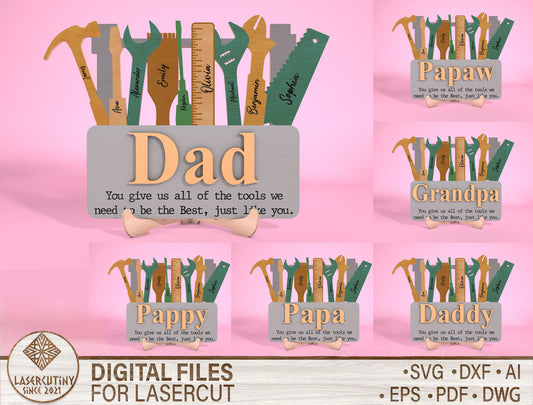 Personalized Dad Tool Sign SVG Laser Cut File for Glowforge and LightBurn