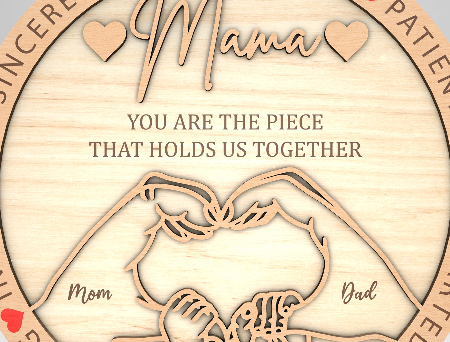 Mommy Mama Mom Family Hands Round Sign SVG for LightBurn and xTool