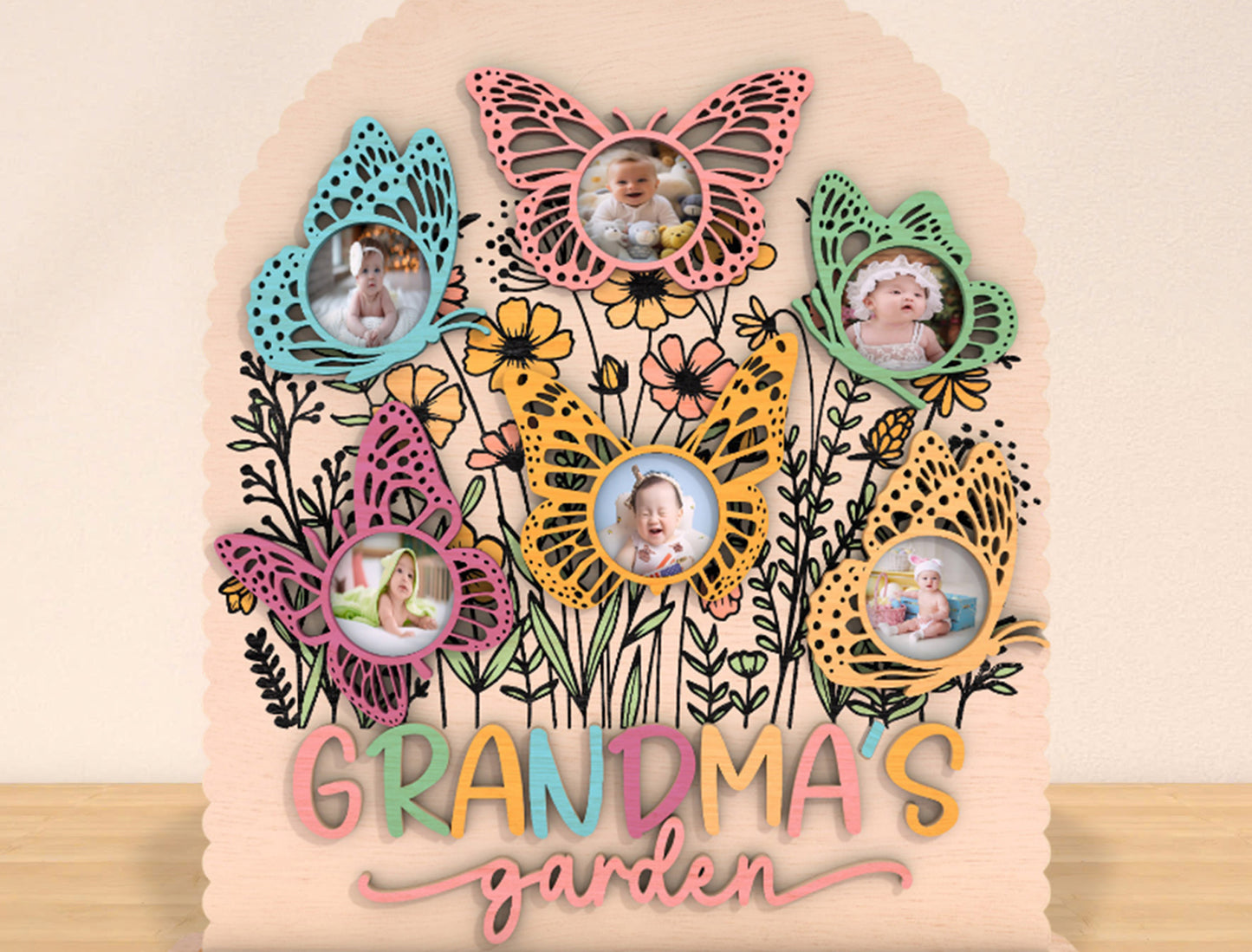Grandma's Garden Butterfly Photo Frame SVG for LightBurn and xTool