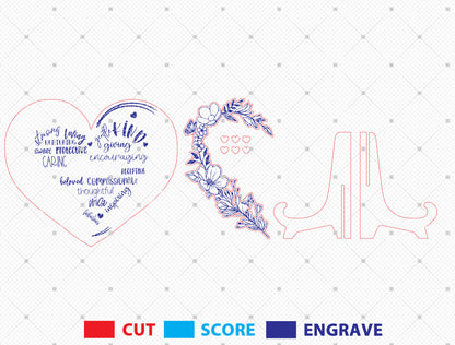 Mom Heart Name Floral Word Art Sign SVG for Glowforge and xTool