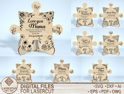 Mom Puzzle Piece Sign SVG Bundle 8 Designs for Glowforge and xTool