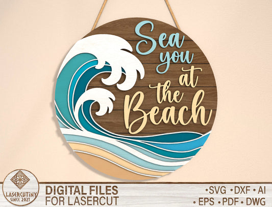 Ocean Wave Beach Door SVG for LightBurn and Glowforge