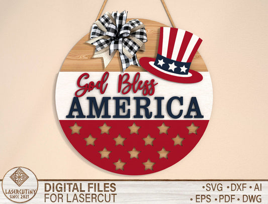 God Bless America Door Sign SVG for Glowforge and LightBurn