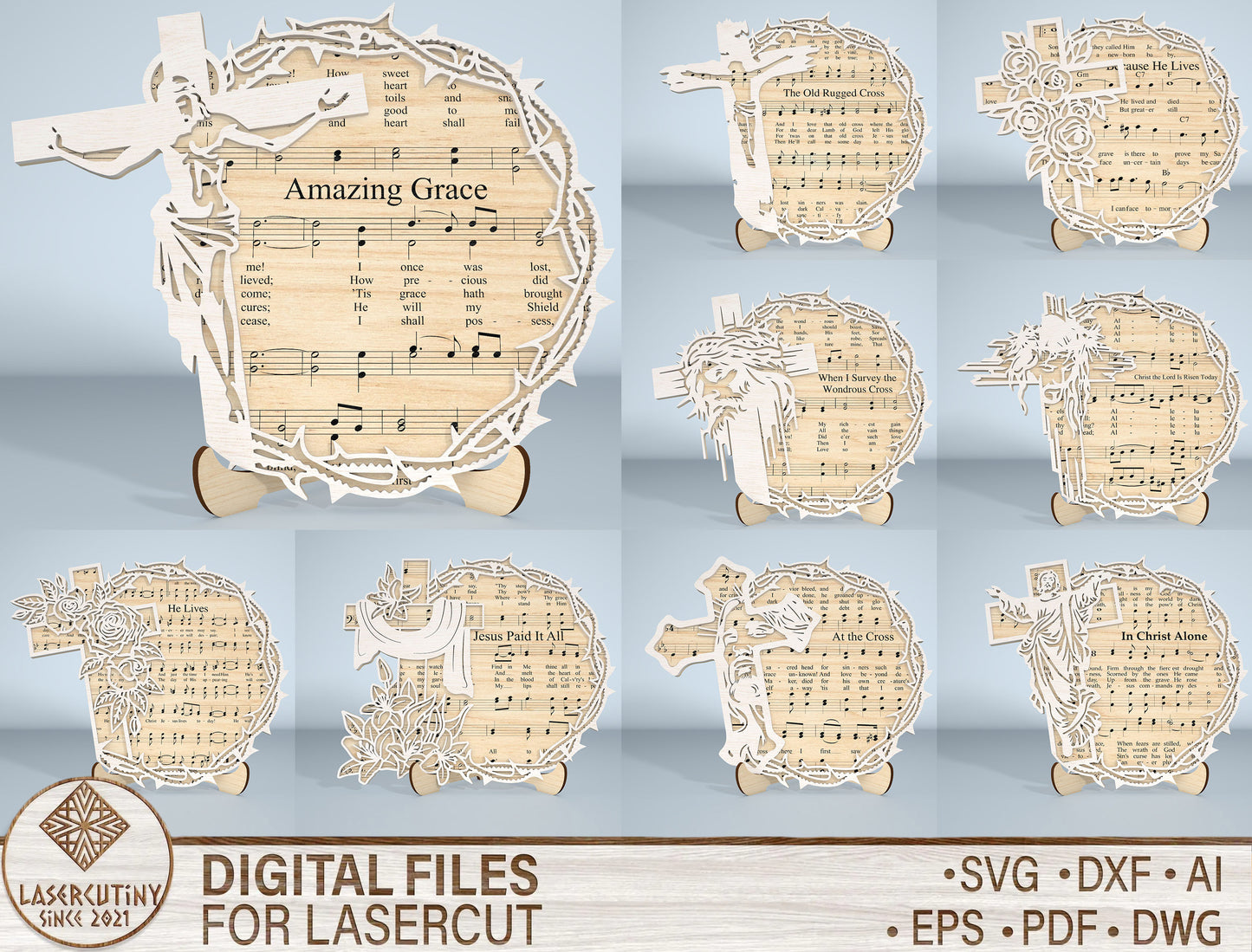 Easter Day Christian Tabletop Decor SVG Layered Wood for LightBurn