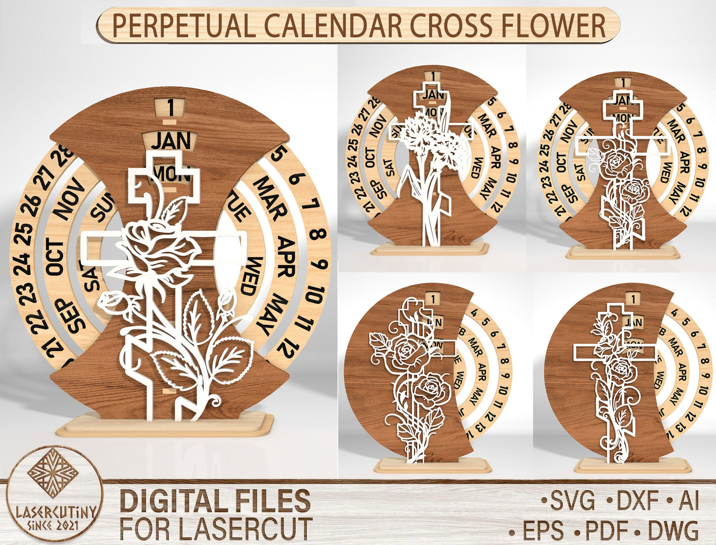Perpetual Calendar Cross Flower SVG Bundle for LightBurn and Glowforge