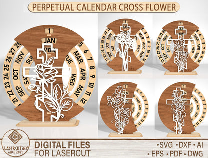 Perpetual Calendar Cross Flower SVG Bundle for LightBurn and Glowforge