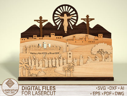 Multilayer Easter Crucifix Scene SVG Jesus for Glowforge and xTool