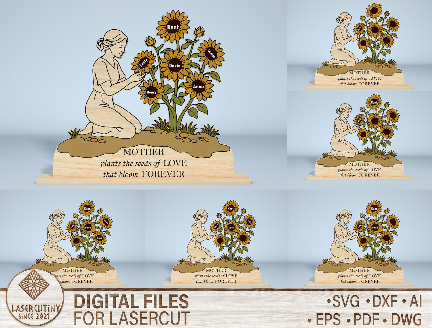 Sunflower Stand Sign SVG Engraved Mom Design for xTool