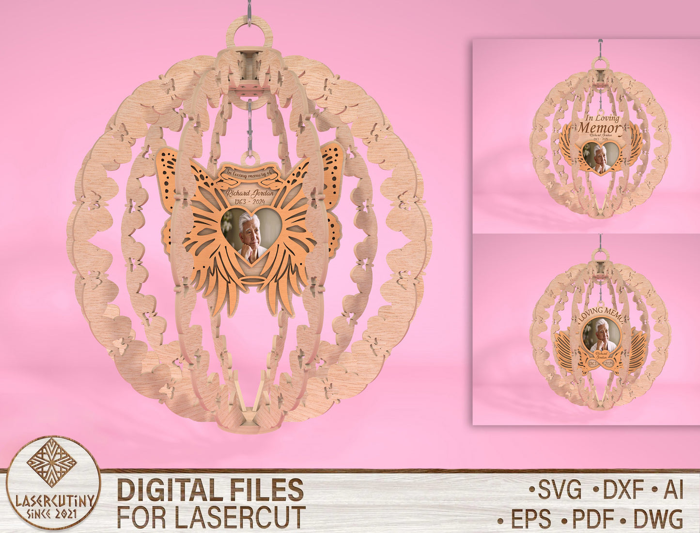 Memorial Wind Spinner SVG Photo Frame for Glowforge and xTool