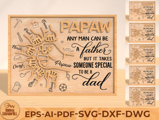Any Man Can Be a Father Laser Cut File | Papaw Dad Hand Fist Sign | Family Quote Wooden Decor | Glowforge, xTool, LightBurn, etc.