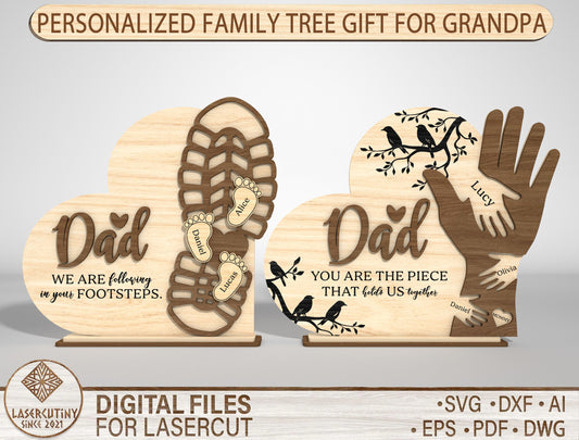Dad Footprint Handprint Sign SVG Laser Cut File for xTool and LightBurn