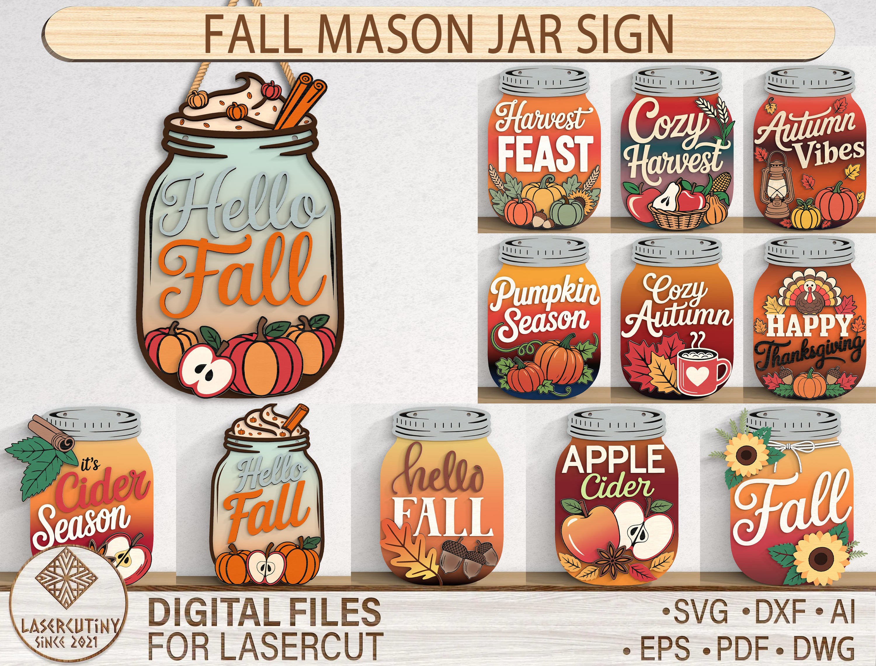 Fall Mason Jar Sign SVG Bundle