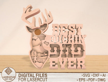 Best Buckin Dad Ever Multilayer SVG Laser Cut File for Glowforge