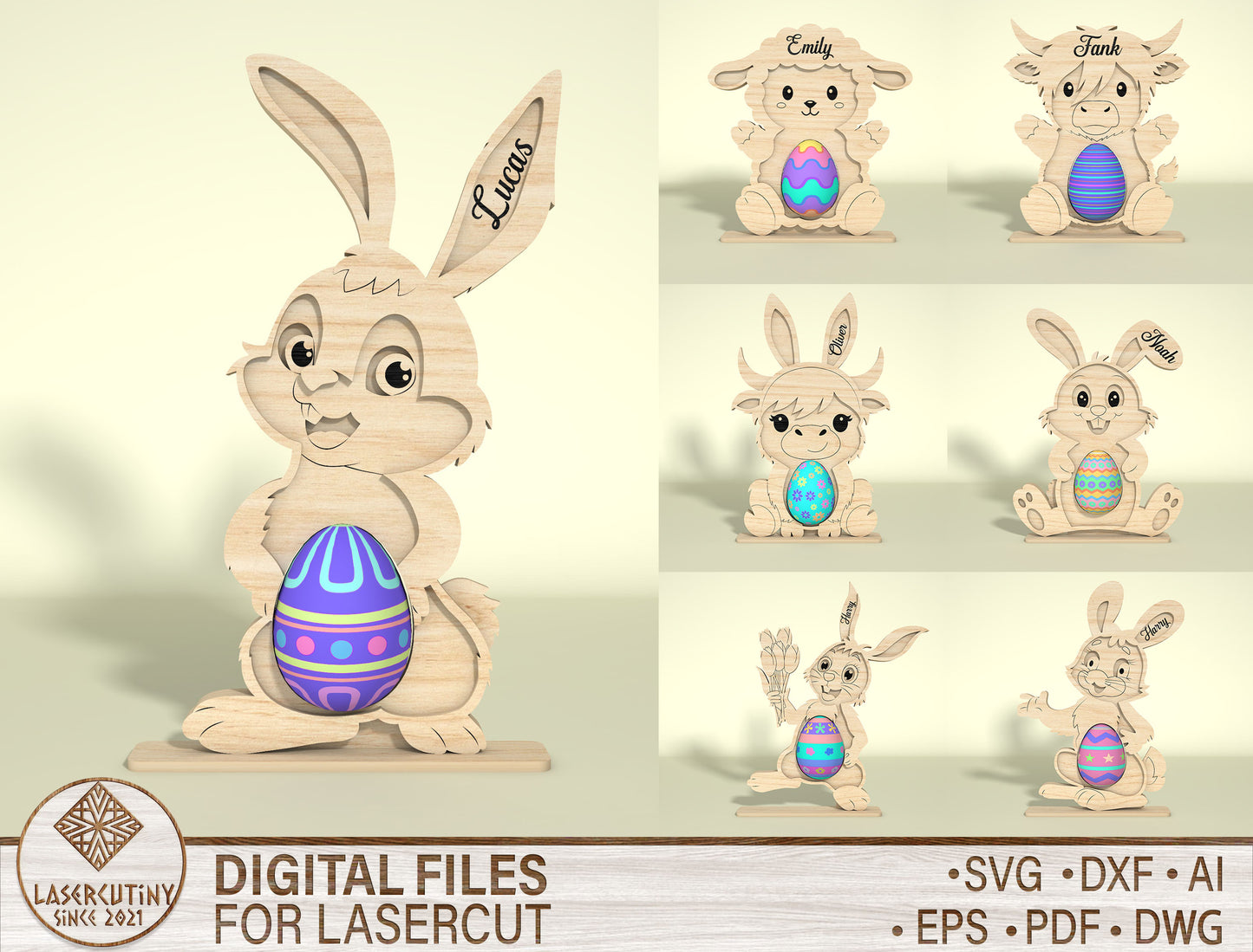 Bunny Egg Holder SVG Bundle Cute Rabbit Easter for LightBurn and xTool