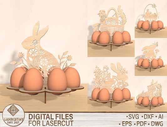 Easter Egg Holder Stand SVG Bundle Bunny Floral for LightBurn and xTool