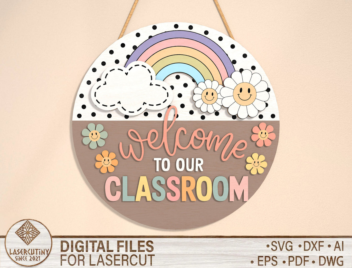 Personalized Pastel Rainbow Classroom Door Sign SVGLaser Cut File for Glowforge and xTool