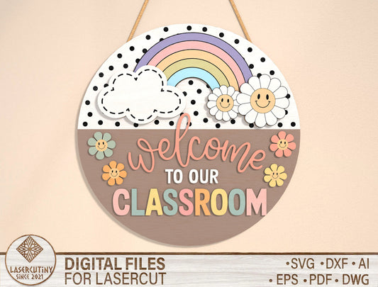 Personalized Pastel Rainbow Classroom Door Sign SVGLaser Cut File for Glowforge and xTool