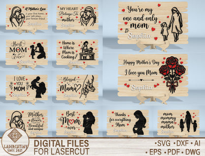 Mother's Day Wooden Sign SVG Bundle Laser Cut File for Glowforge and xTool