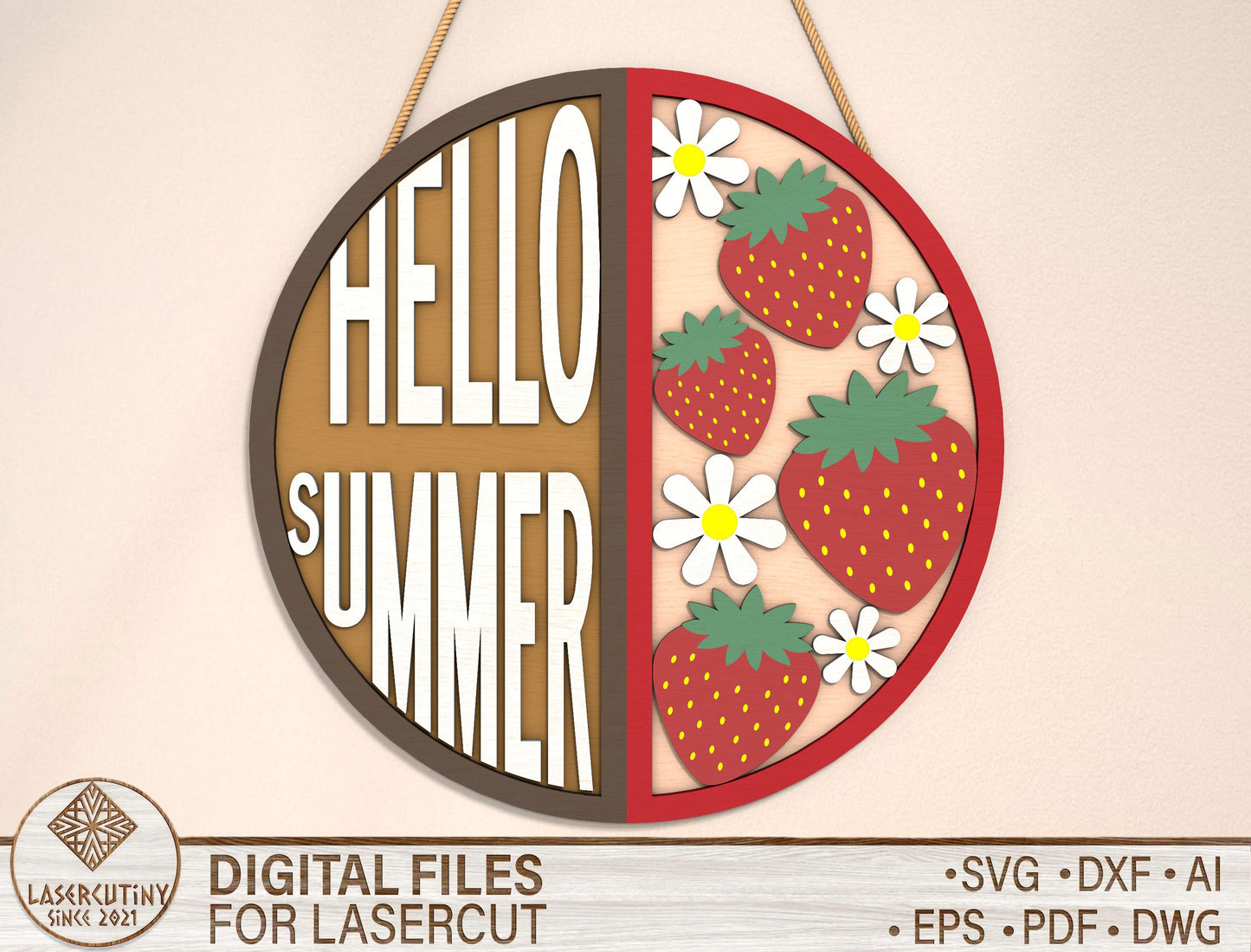 “Hello Summer” Strawberry Door Sign SVG for Glowforge