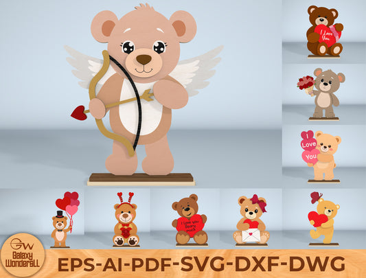 Cute Valentine Bear Laser Cut File Bundle | Teddy Bear Love Decor | Kids & Romantic Style | Glowforge, xTool, LightBurn, etc.