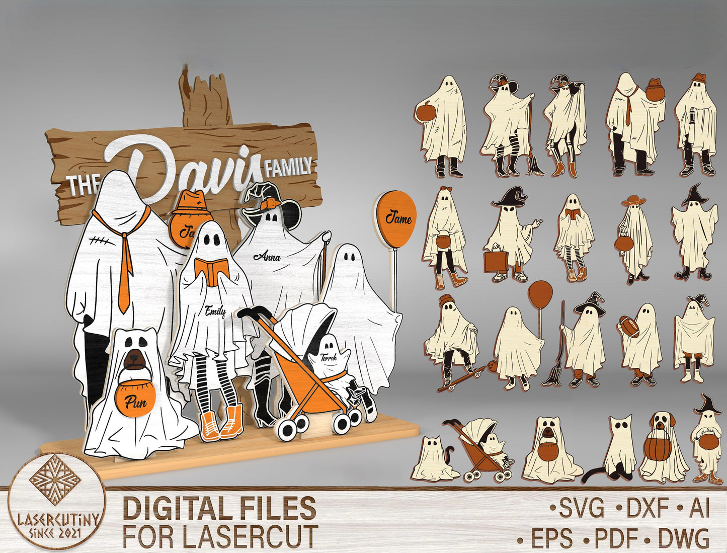 Personalized Halloween Ghost Family Sign SVG Decor for LightBurn xTool