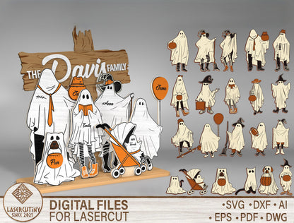 Personalized Halloween Ghost Family Sign SVG Decor for LightBurn xTool