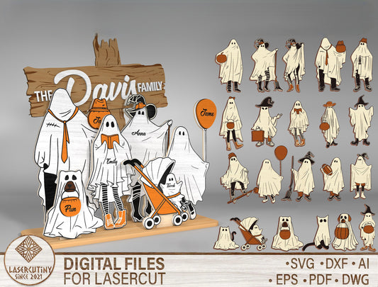 Personalized Halloween Ghost Family Sign SVG Decor for LightBurn xTool