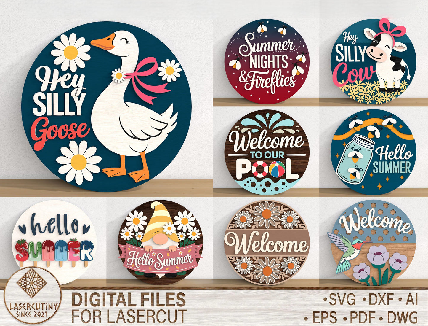 Hey Silly Goose Summer SVG Bundle with 9 Door Hanger Designs