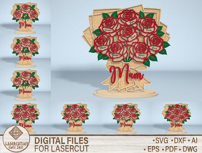 Personalized Rose Bouquet Stand Sign SVG for xTool and LightBurn