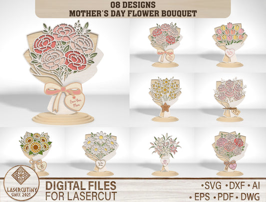Flower Bouquet Stand SVG Bundle Layered Floral for Glowforge
